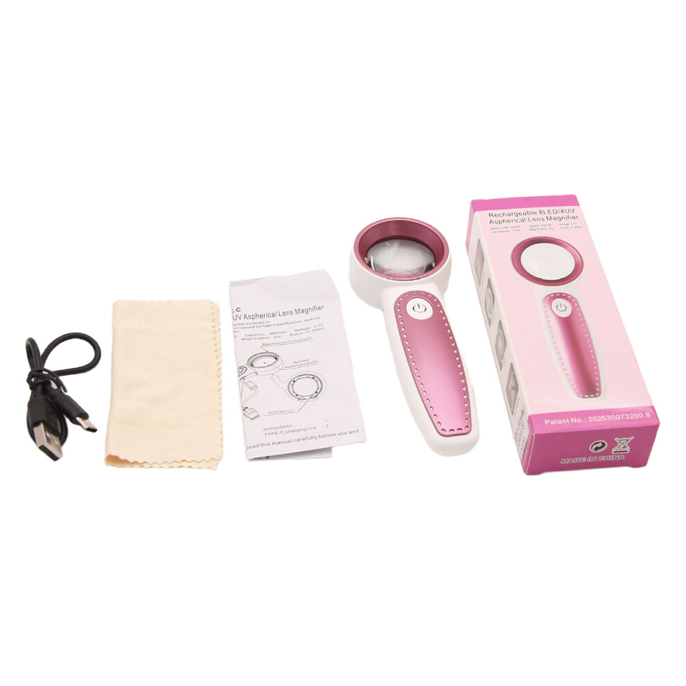 USB Rechargeable Handheld Magnifier Clear Lens Comfortable-red