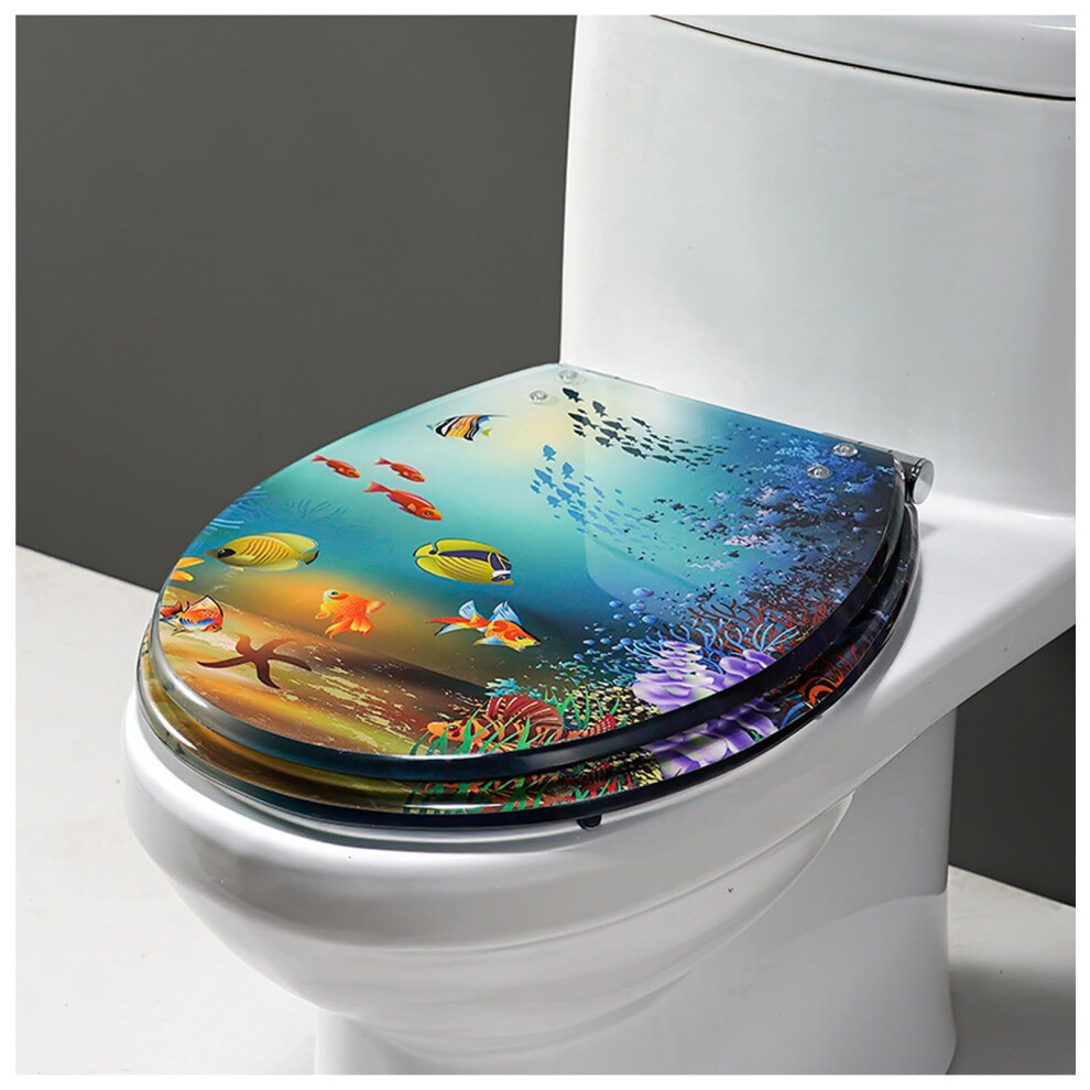 Toilet Seat Slow Close Transparent Cover Standard Resin With Chrome Hinges 3D Ocean Series Round 9067246860455