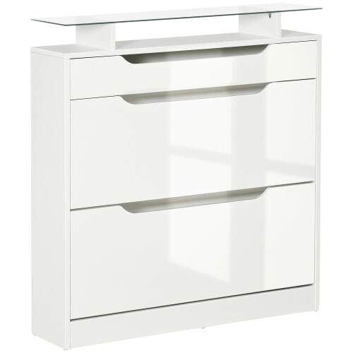 Homcom HOMCOM Shoe Cabinet w/ 3 Drawers High Gloss Storage Cupboard White 1