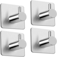Zelfklevende handdoekhaken voor badkamers, waterdichte, roestvrije en stevige haken met sterke kleefkracht voor keuken en woondecoratie, zilverkleurig