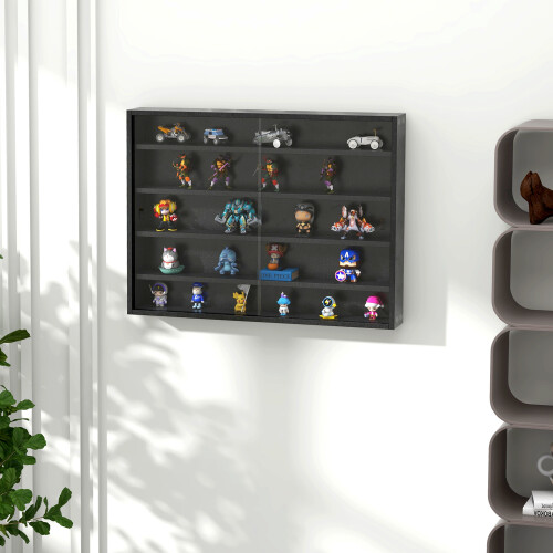 Homcom HOMCOM 5-Tier Wall Display Shelf Cabinet with Slide Doors Black