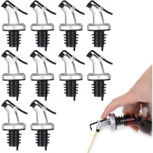 10-piece set of oil bottle pourers with flap, stainless steel oil pourers, spirits pourers for bottles, wine pouring, oil pourers, leak-proo