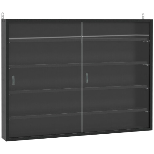 Homcom HOMCOM 5-Tier Wall Display Shelf Cabinet with Slide Doors Black 1
