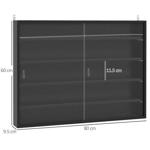 Homcom HOMCOM 5-Tier Wall Display Shelf Cabinet with Slide Doors Black 2