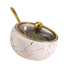 Sugar Bowl with Glass Lid and Spoon Stainless Steel-White