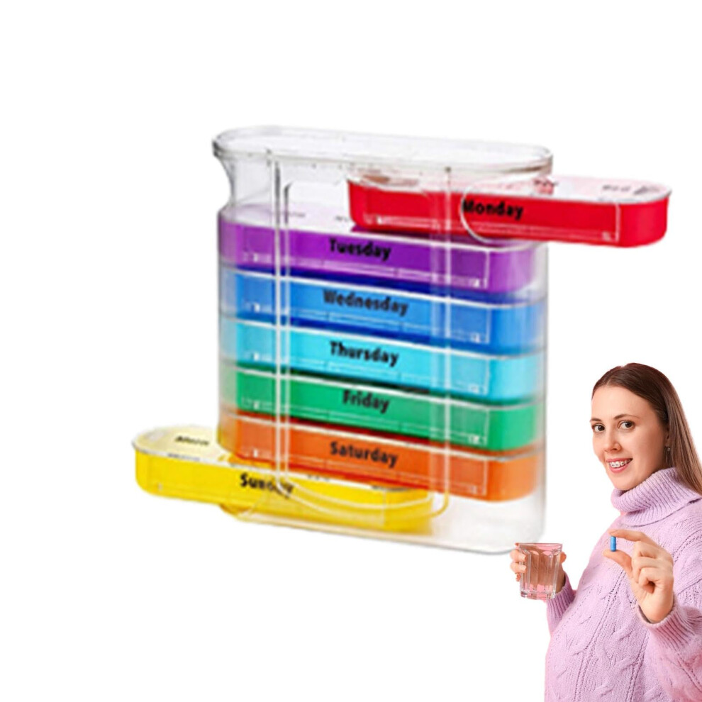 7 Day Family Medicine Box Portable Pill Box, Daily Pill Organizer, 4 Compartments, Transparent Evening Or Night Pills