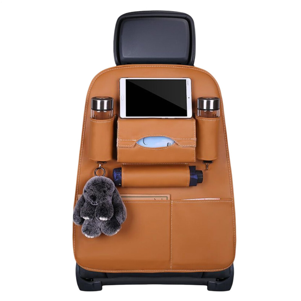Pu Leather Car Back Seat Organizer And Protector With Multipocket Storage, Cup And Tablet Holder, Brown 9067246310837