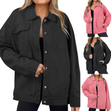 Women's Summer Denim Jacket Bomber Loose Fit Elegant Chic Pink XL