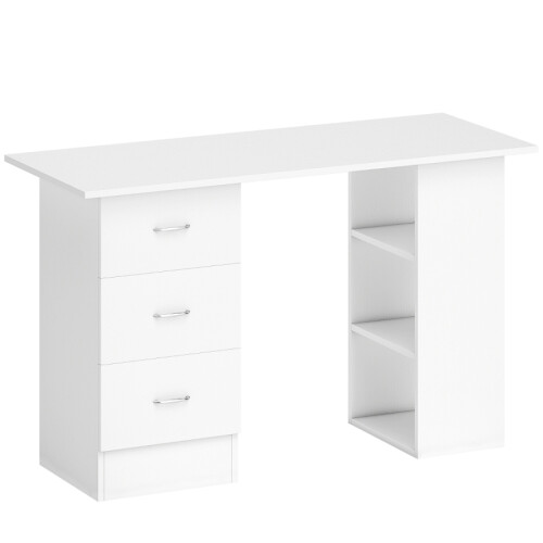 HOMCOM White Computer Desk with 3 Shelves & Drawer Home Office 1