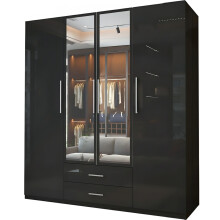 (Black) Modern 4 Door High Gloss Hinged Wardrobe