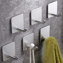 Veelzijdige zelfklevende handdoekhaken, modern design, robuuste wandhaken voor slaapkamers en keukens, waterbestendige roestvrijstalen haken (6 stuks)