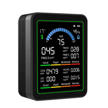 Détecteurs de qualité de l'air CO2 CO HCHO TVOC PM2.5 PM1.0-Noir