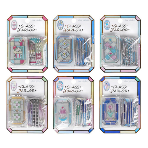 18Pcs Embossed Stained Glass Window PVC Sticker for Journal