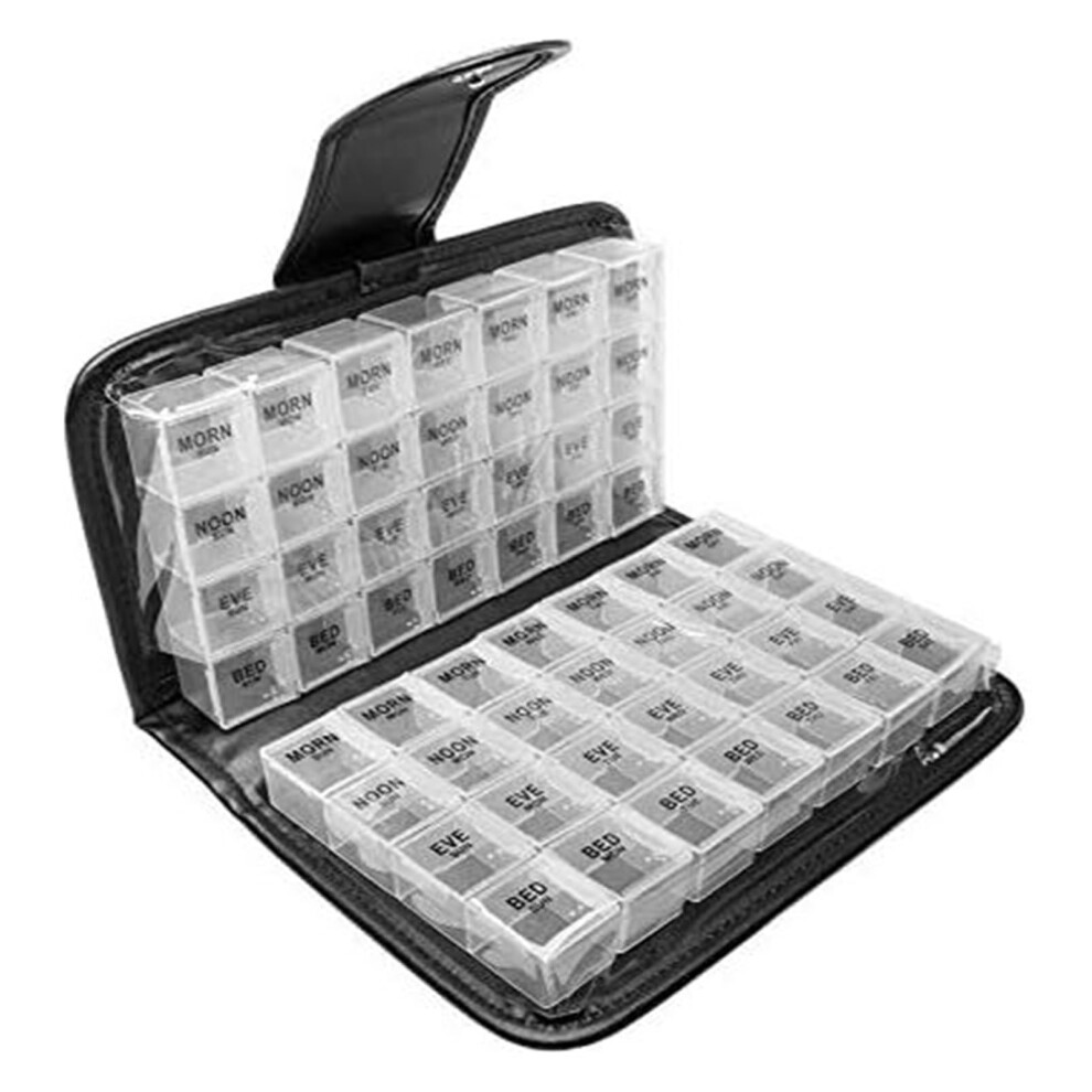 Black Medicine Storage Box 14Day Pill Box Dose Storage Container Daily Vitamin Organizer