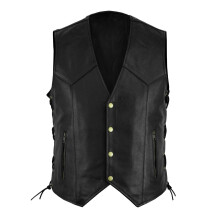 Men's Leather Waistcoat Biker Leather Vest Motorcycle Club Vest Side Lacing Press Studs Black 3XL