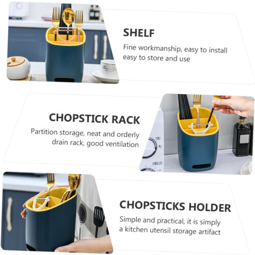 Chopstick Rack Dark Blue Kitchen Flatware Storage With Drainage For Utensil Organization And SpaceSaving Tableware 2