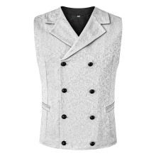 Men's Waistcoat With StandUp Collar Double Breasted Gilet SlimFit Suit Vest White Size S For Business Party