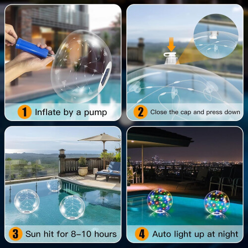Solar Powered Floating Pool Lights, IP68 Waterproof, Remote Controlled (Colorful) 2
