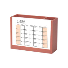 Multifunctional Desk Pen Organiser with 2026 Monthly-maroon red