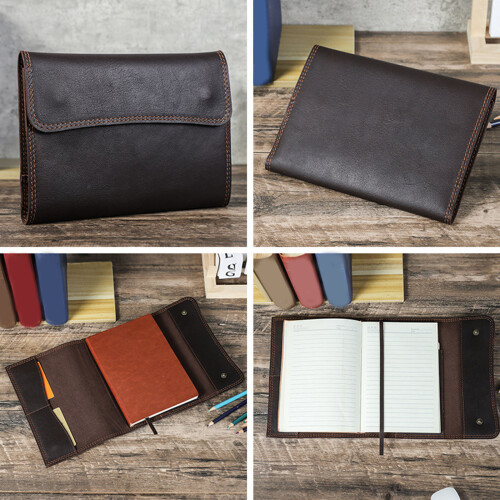 Handmade PU Notebook Protector Cover with 2 Card Slots-Coffee 1