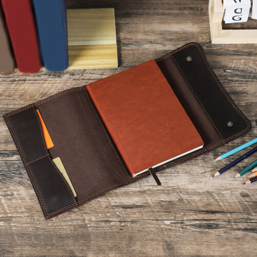 Handmade PU Notebook Protector Cover with 2 Card Slots-Coffee 2