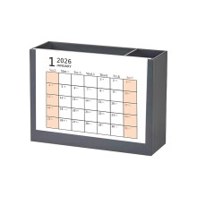 Plastic Pen Organiser and 2026 Desk Calendar Set for-Dark Grey