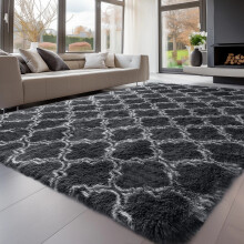 Fluffy Rugs Large Shaggy Rug Bedroom Living Room Anti Slip Soft Carpet Floor Mat Geometric Moroccan_200 x 300 cm (6 ft 7 in x 9 ft 6 in)