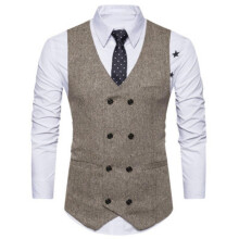 Men's Suit Vest Slim Fit VNeck Sleeveless Gilet Khaki Size L With Buttons Formal Tuxedo Vest For Business And Wedding