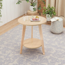2-Tier Round Wooden Coffee Side Table, Wood Color