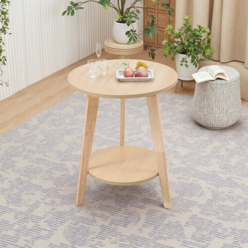 Living And Home 2-Tier Round Wooden Coffee Side Table, Wood Color