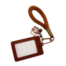 Waterproof PU Leather Badge Card Sleeve With Detachable-brown