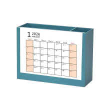 Plastic pennenstandaard met 2026 bureaukalender-Marineblauw