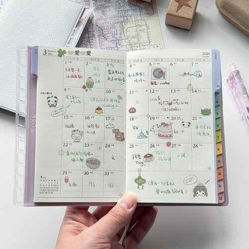 2026 Weekly Monthly Academic Planner with Ribbon Bookmarks-pink 2