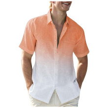 Hawaii Shirt Men Gradient Print Lapel Collar Short Sleeve Button Down Beach Shirt White XXL Regular Fit