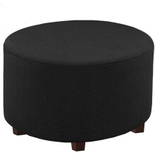 Round puff covers, velvet ottoman covers, elastic stool covers, puff covers, round ottoman covers, stool covers (Todo Negro, L)