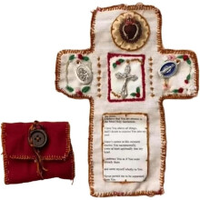 Pocket Shrine Catholic Fabric, Handmade Prayer Quilt with Cross Inside, Christian Gift (1 Piece)