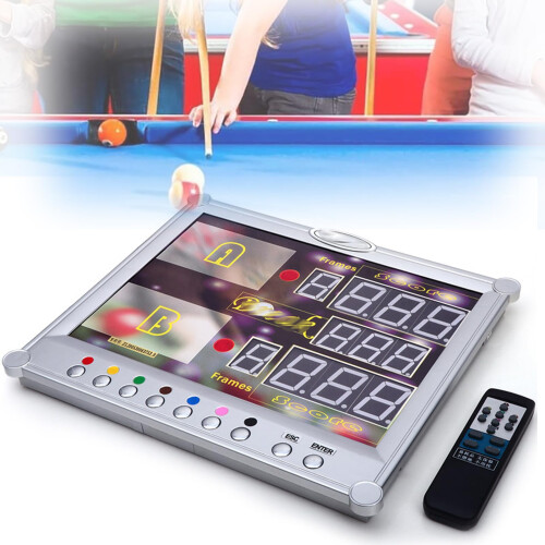 Wallmounted LED display for billiard tables, supports 0199 point tracking, wireless remote
