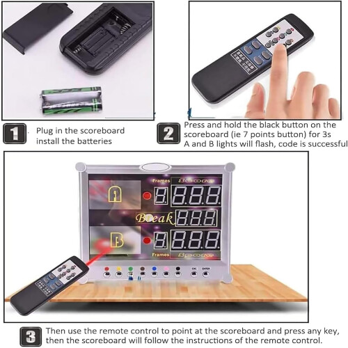 Wallmounted LED display for billiard tables, supports 0199 point tracking, wireless remote 1