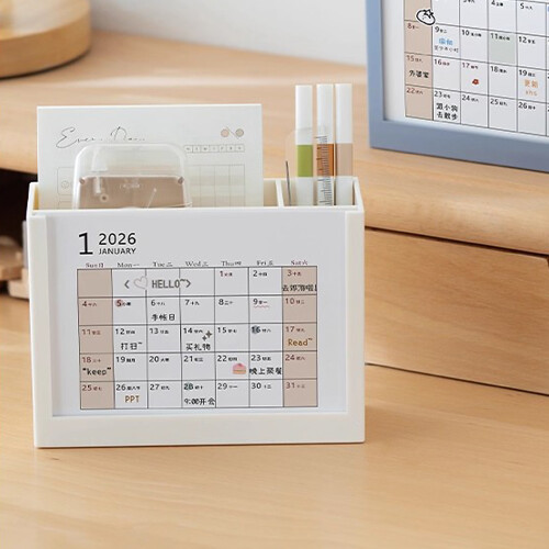 Support à stylos en plastique avec calendrier de-Bleu ciel 2