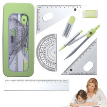 Compass Set, Geometry Set Math Geometry Kit Sets Box with Protective Compass Set for Teaching Materials and Students Learning Green
