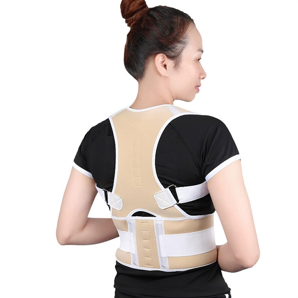Posture Correction Belt, Adjustable Shoulder Strap, Full Back Support, Relieves Shoulder Pain (Beige XL)