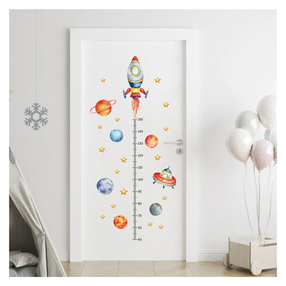 Childrens Height Chart 2Piece Cartoon Planet Rocket Wall Stickers, Height Chart Mural for Kids Room, Chart Decals