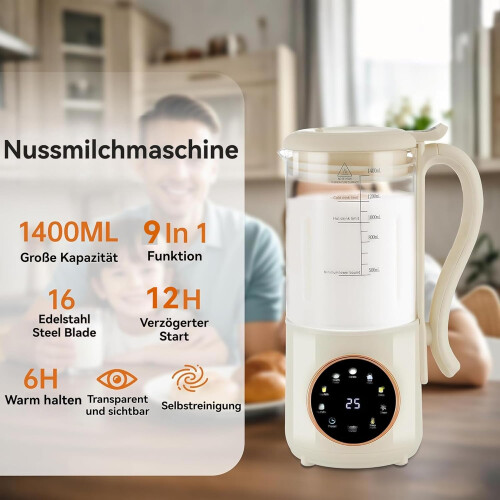 Automatic Plant Milk Maker, 1.4L Soy  Nut Milk Machine with 9 Functions, LED Touch Screen, BPA, White 2