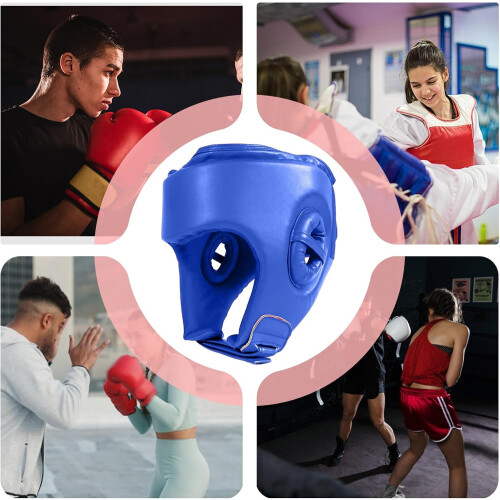 Adjustable Protective Boxing Sparring Headgear for Training Muay Thai Karate blue 2
