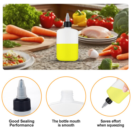 Set of 4 120ML Kitchen Squeeze Bottles Leak Resistant Caps for 1