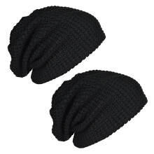2X Pánska Volná Dlhá Čiapka Beanie Pletená Čiapka na Leto Zima Nadrozmerná Čierna