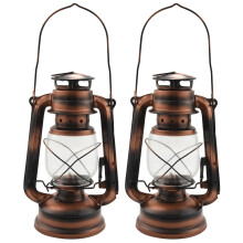 2 faroles de aceite de bronce antiguo de hierro de 25 cm (cubierta), lámpara de camping portátil nostálgica para exteriores con sello hermético.
