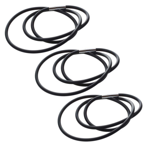 Conjunto de 3 colares de cordão de borracha de 3 mm com fecho de aço inoxidável, 19,75 polegadas (50,2 cm) cada - Preto
