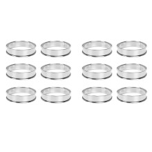 Conjunto de 12 aros de aço inoxidável para muffins e tortas, moldes metálicos para massa folhada dupla e circular.