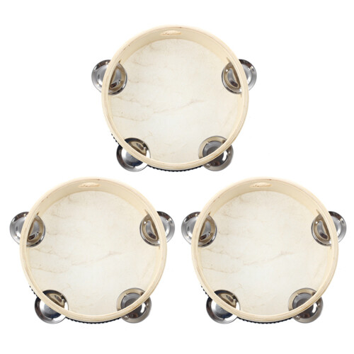 Conjunto de 3 pandeiros musicais redondos de 15 cm (6 polegadas) para festas e karaokê.